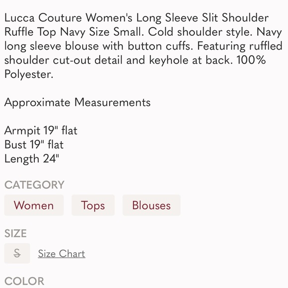 3/$25 Lucca Couture Women's Long Sleeve Slit Shoulder Ruffle Top Navy Small - Picture 8 of 8